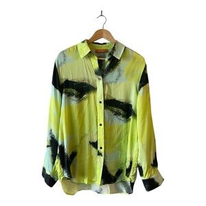 Stine Goya Sophia Green Abstract Button Up Blouse Small